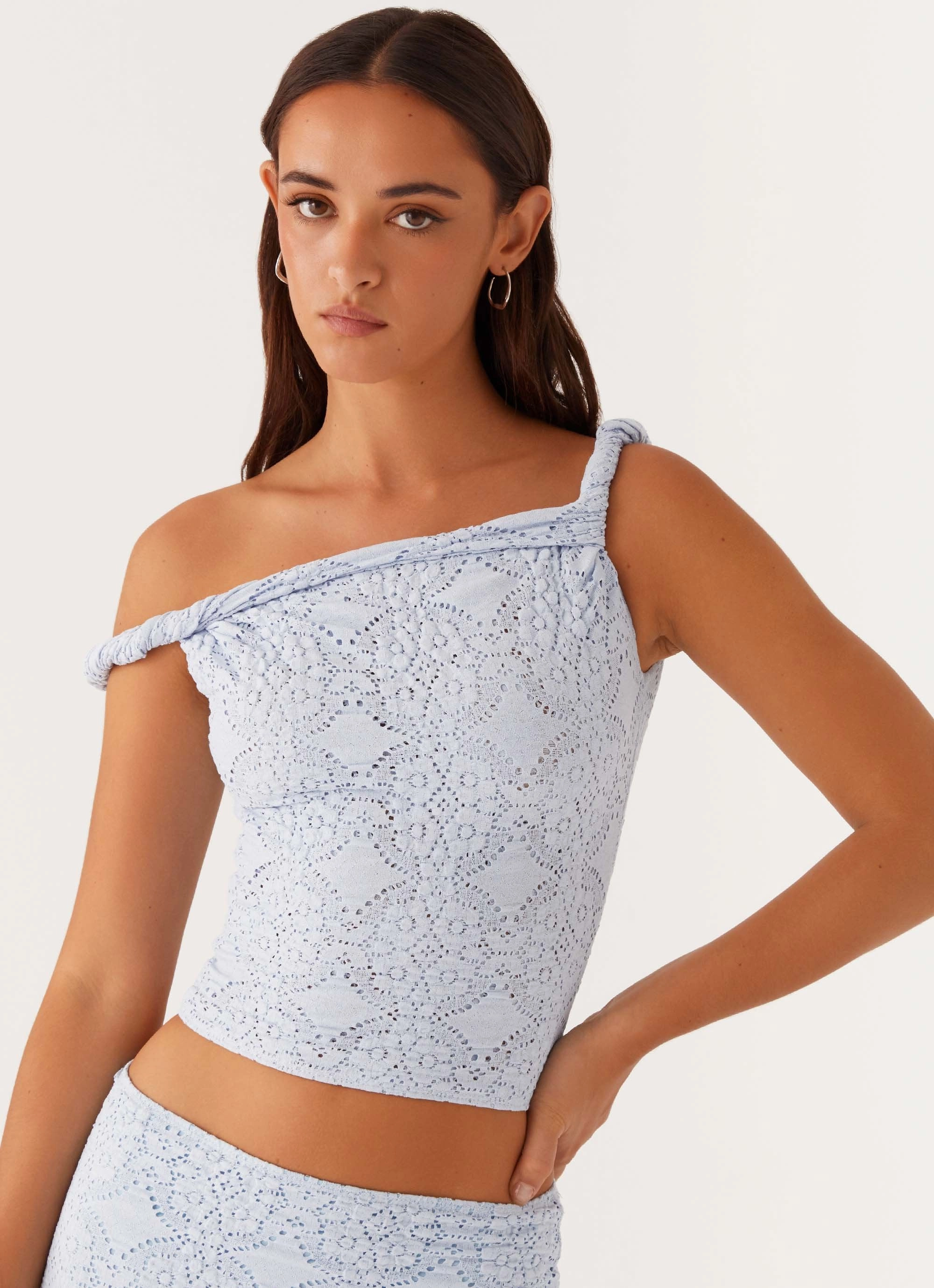 Diamond Sky Top - Blue V-neck Blouse