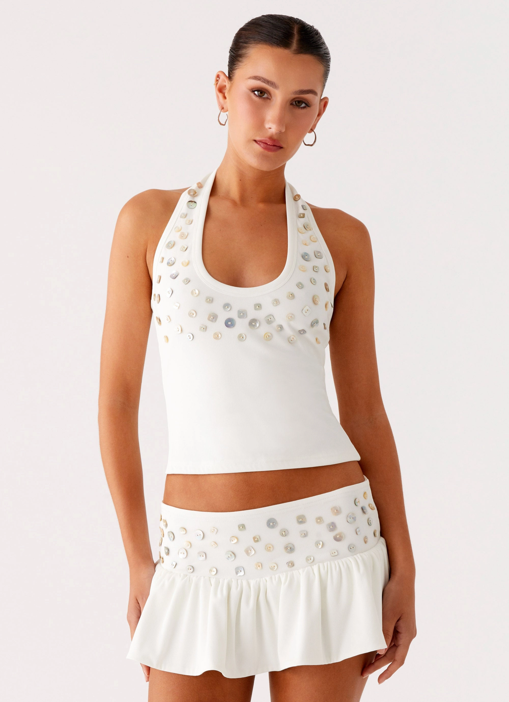 Stretchy Top Vegas Nights Halter Neck Top - White