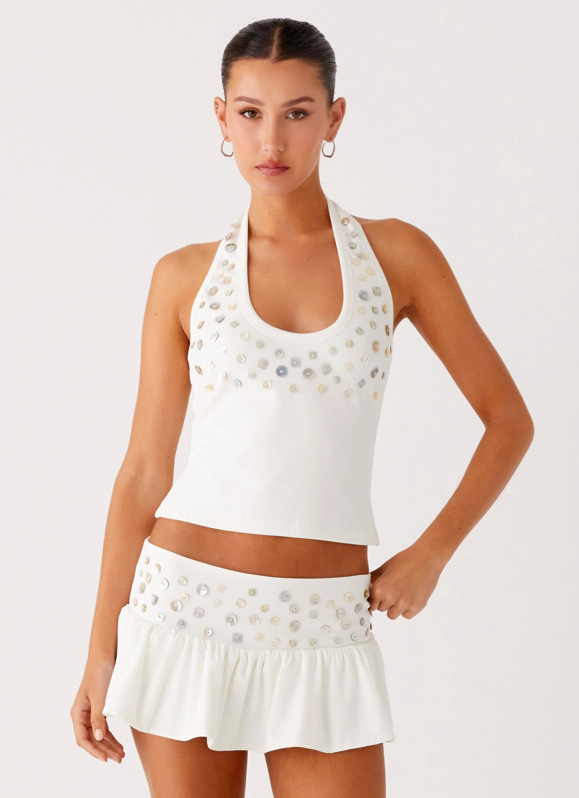 Vegas Nights Halter Neck Top - White Anti Fade Technology