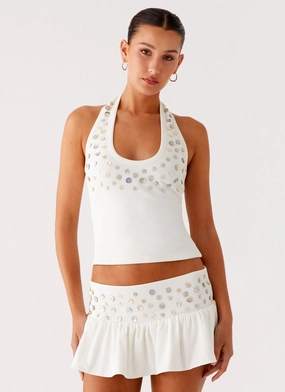 Stretchy Top Vegas Nights Halter Neck Top - White