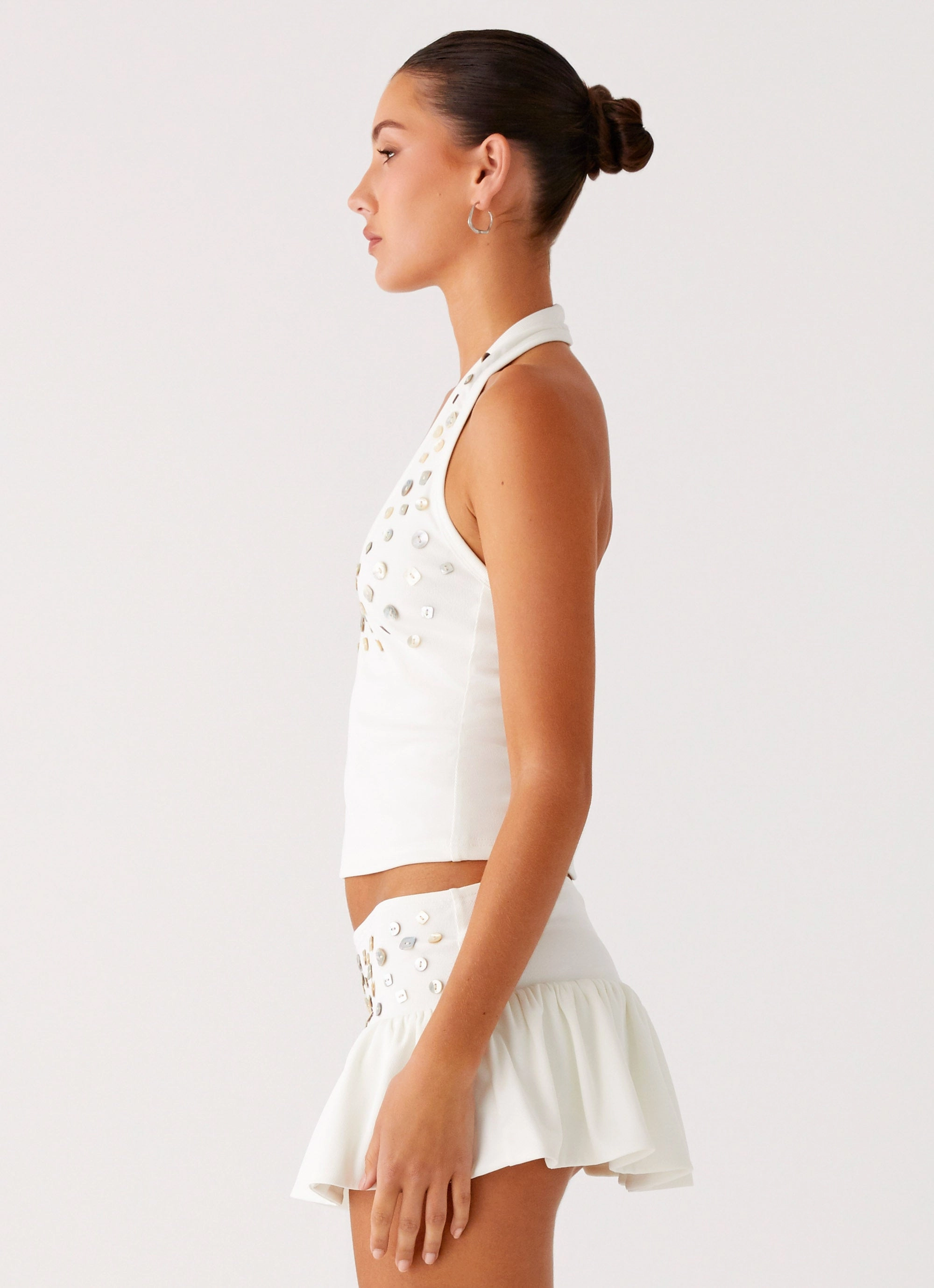 Vegas Nights Halter Neck Top - White LowMaintenance Tear Resistant Weave