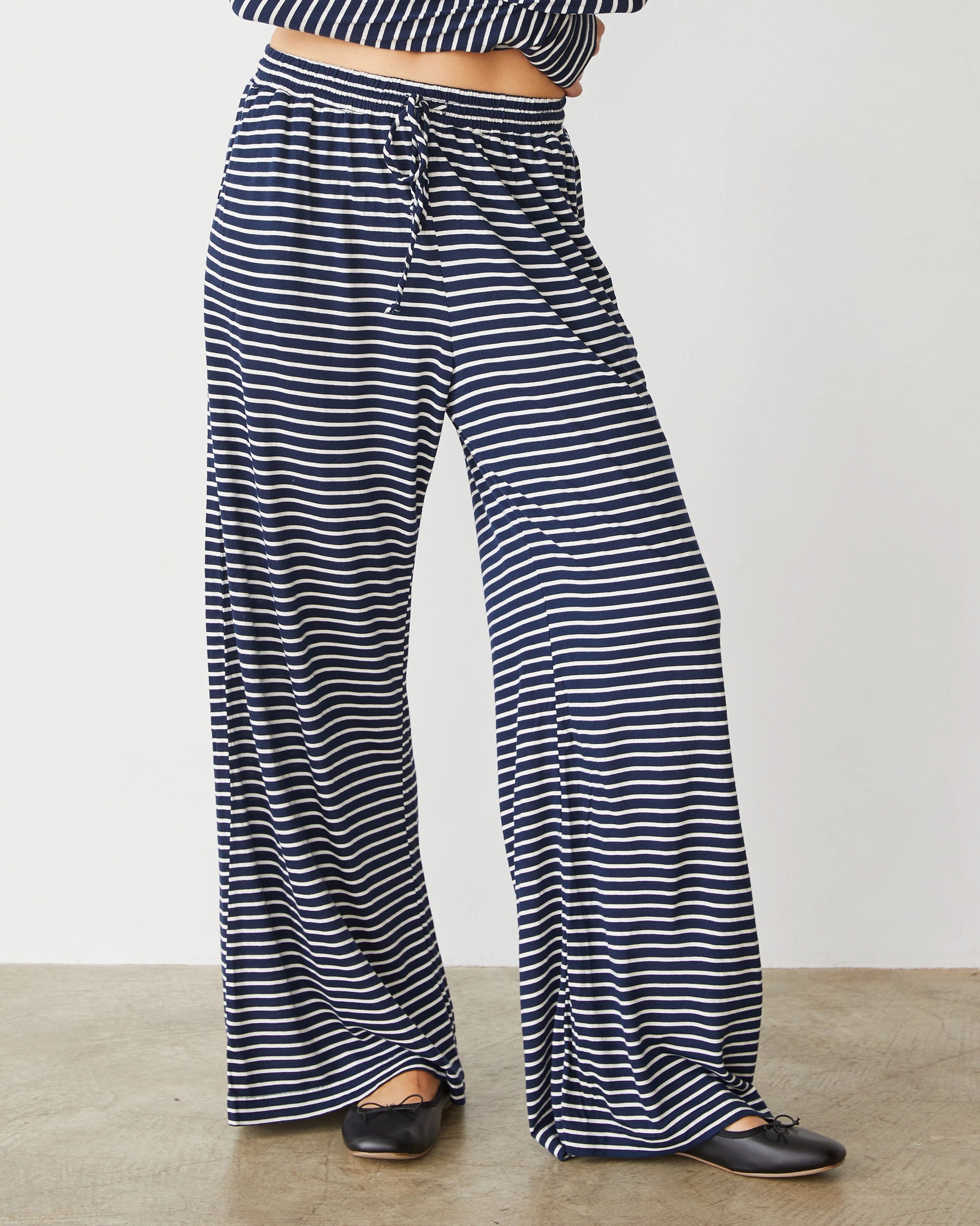 Stripe Jersey Wide Leg Pant Durable Weave