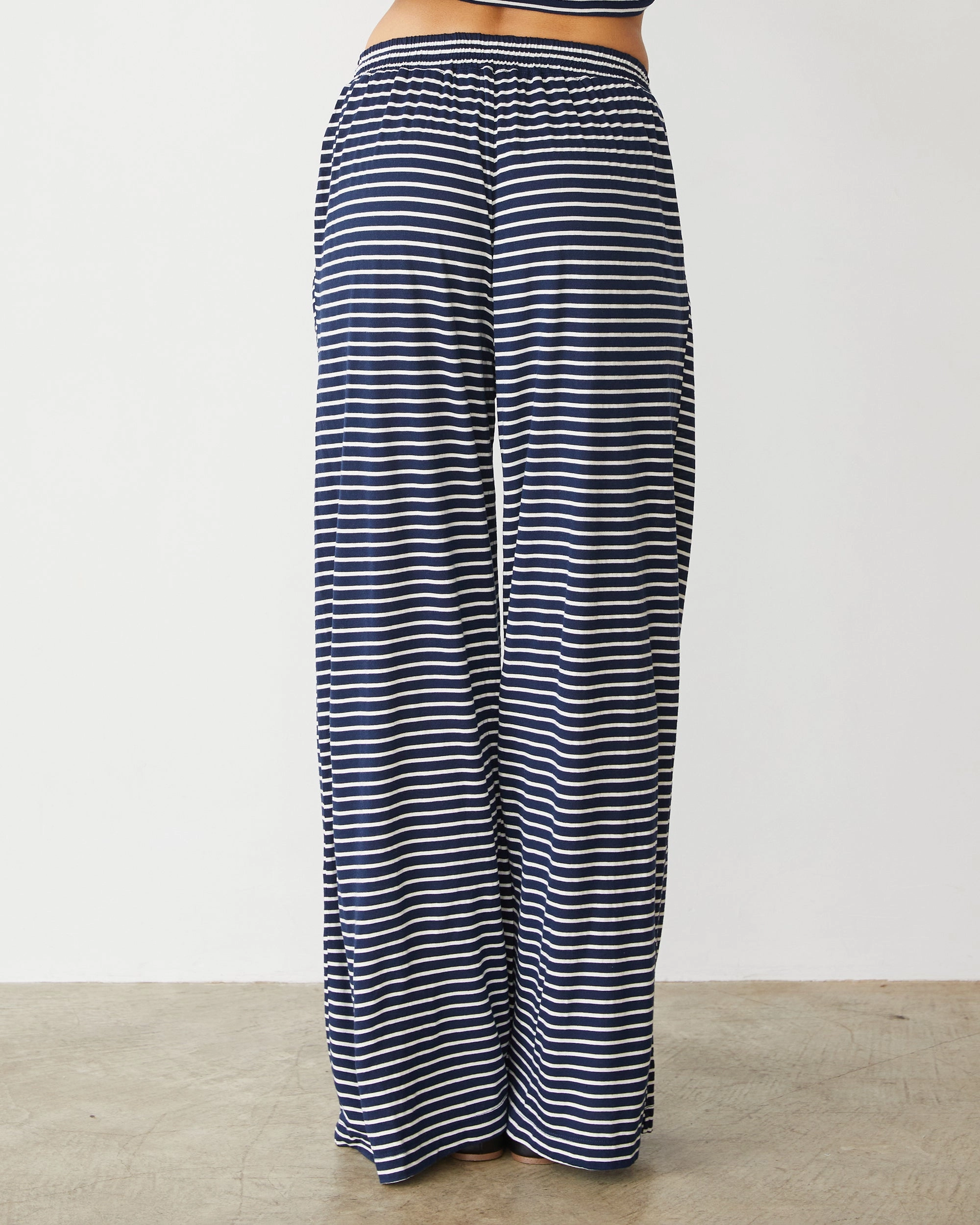 ElasticWaistband Quick Conversion Hem Stripe Jersey Wide Leg Pant