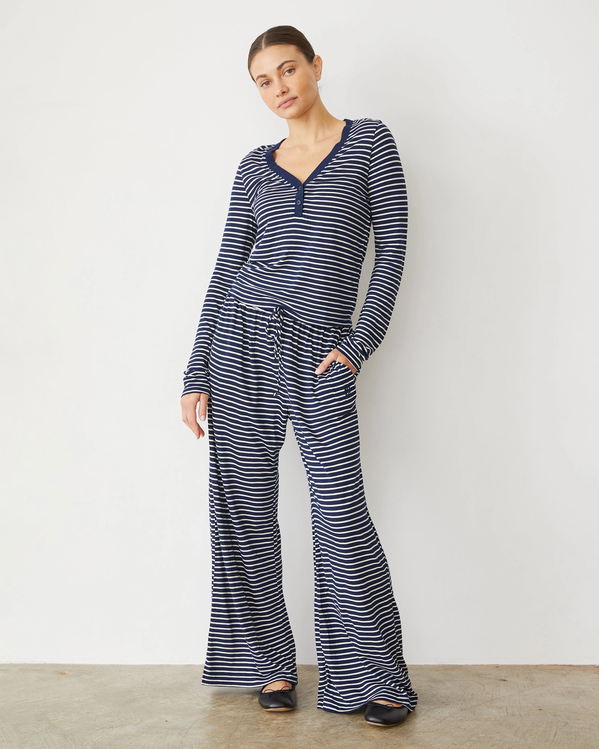 Non Binding Cuffs Stripe Jersey Wide Leg Pant