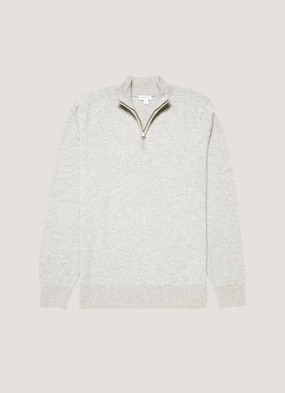 Durable Warmth Men's Cashmere Zip Neck Jumper in Grey Melange Men's Cashmere Zip Neck Jumper in Grey Melange Seam Free Edges