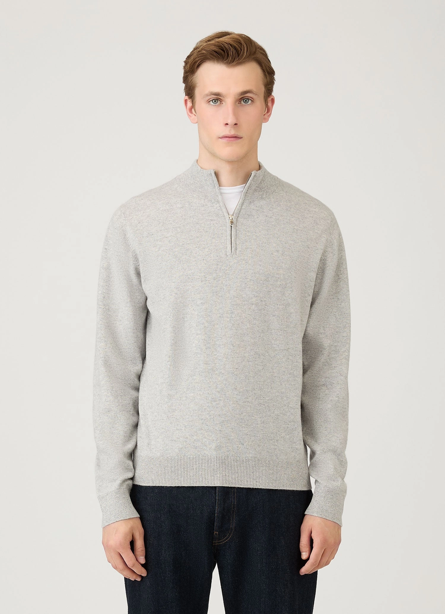 Morning Wear Men's Cashmere Zip Neck Jumper in Grey Melange