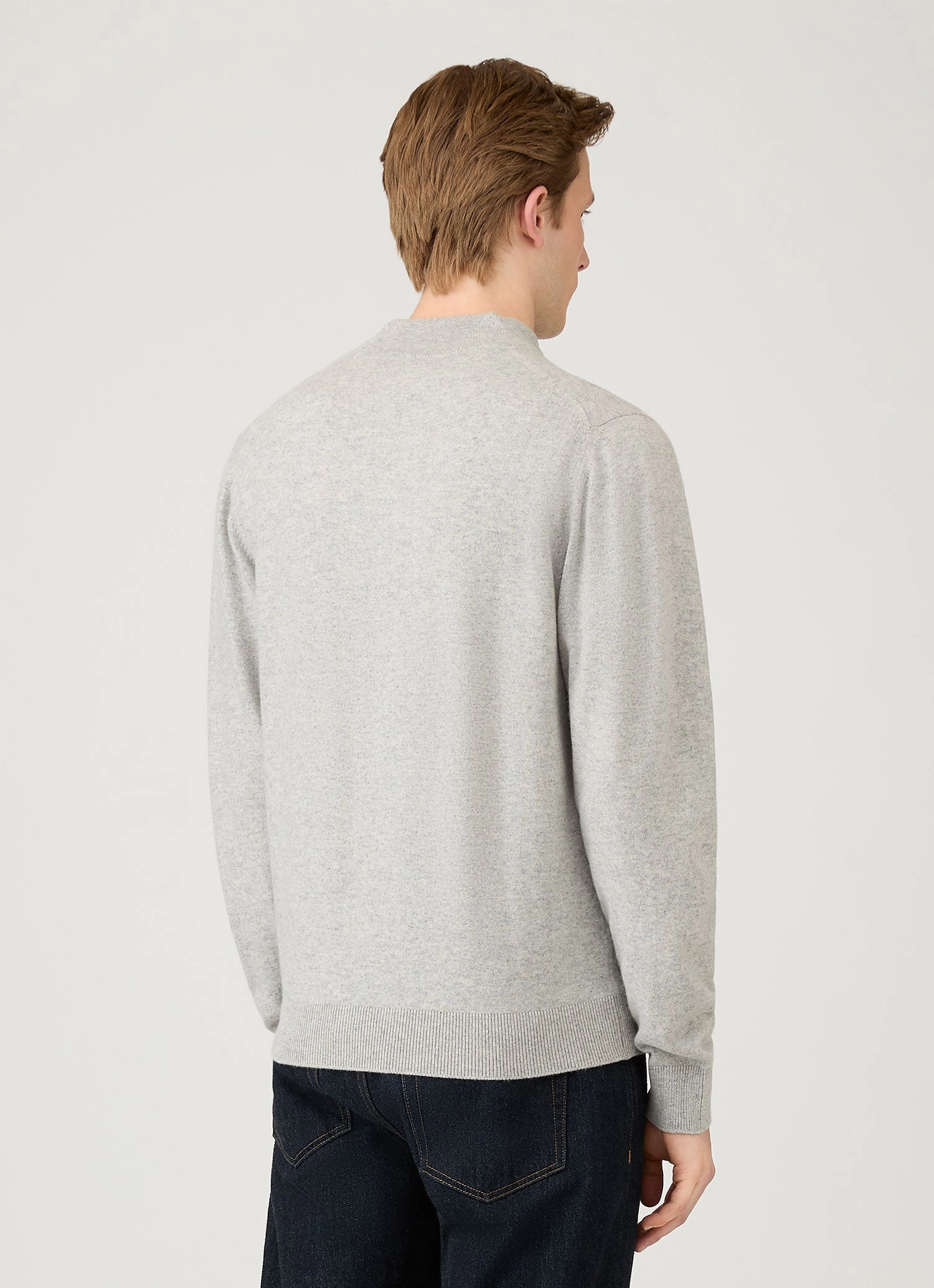 Men's Cashmere Zip Neck Jumper in Grey Melange MachineWashable Structure Odor Resistant Fabric