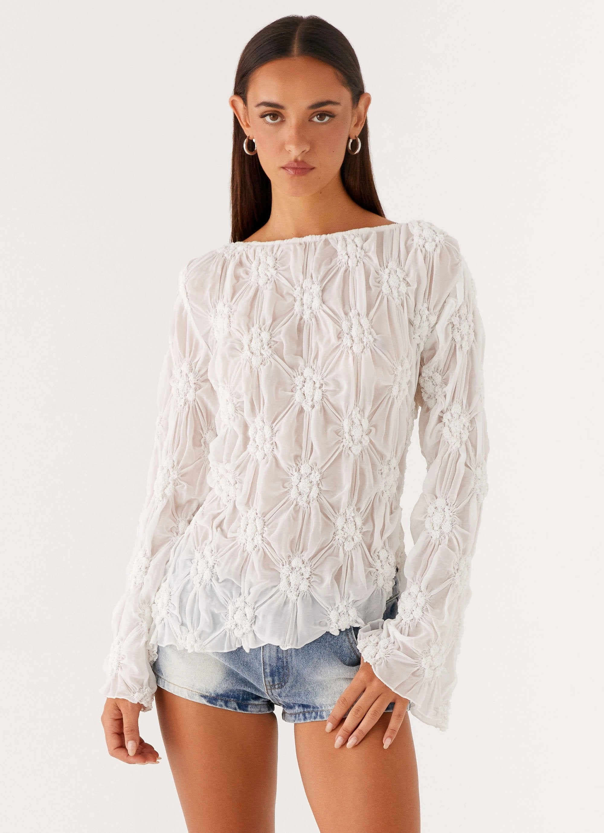 Mia Long Sleeve Top - Ivory Breathable Design ZeroWasteProduction