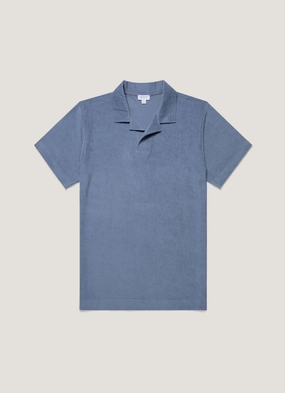 DurableBand Men's Towelling Polo Shirt in Vintage Blue Light Fabric Sweat Resistant Lining Men's Towelling Polo Shirt in Vintage Blue