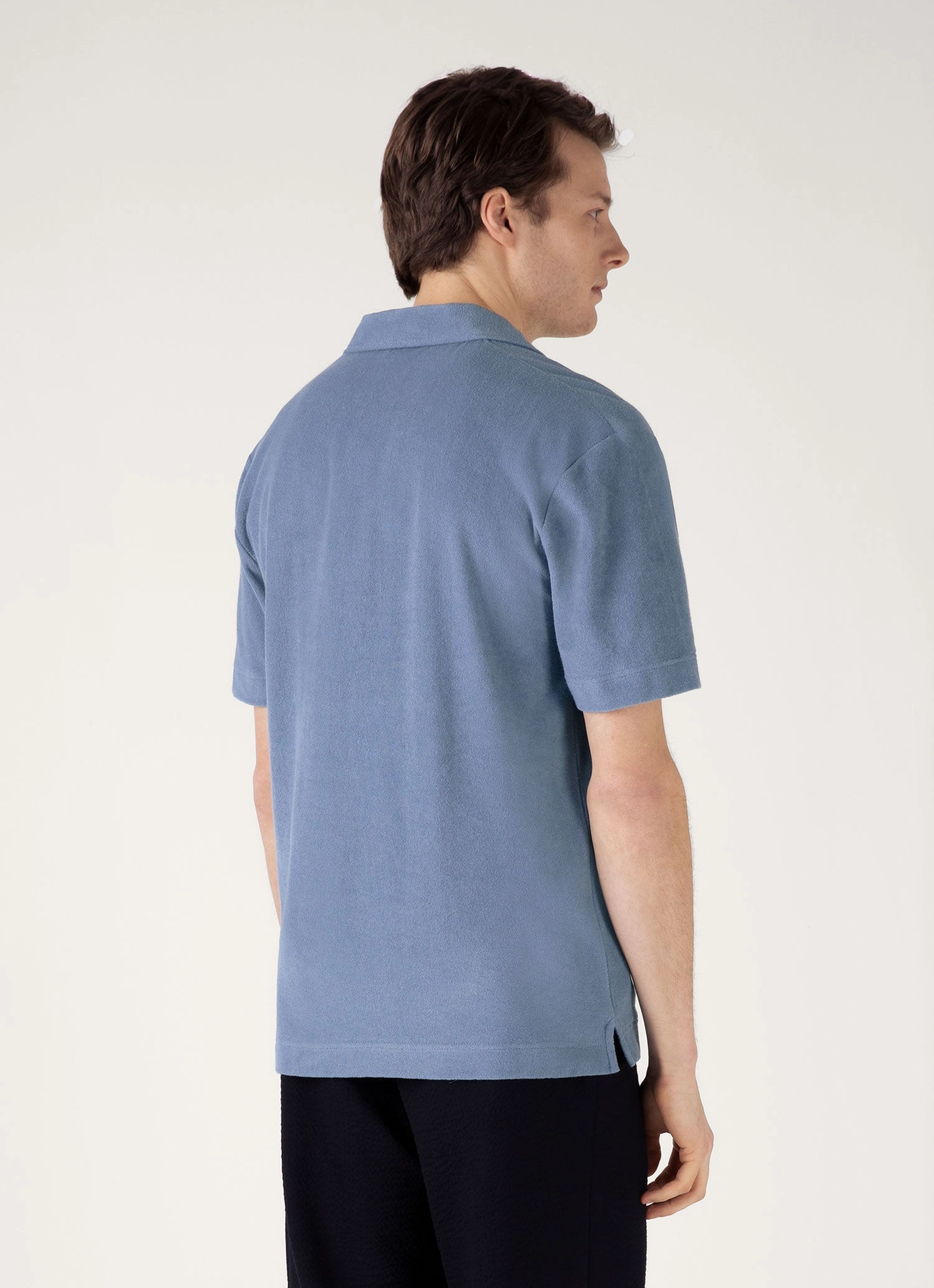 Men's Towelling Polo Shirt in Vintage Blue High-End Look Chill Wear