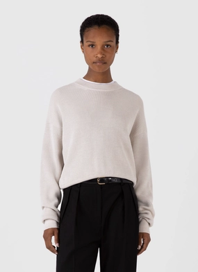 DurableReinforcedEdging Women's Ribbed Crew Neck Jumper in Ecru Women's Ribbed Crew Neck Jumper in Ecru Non Chafing Fabric