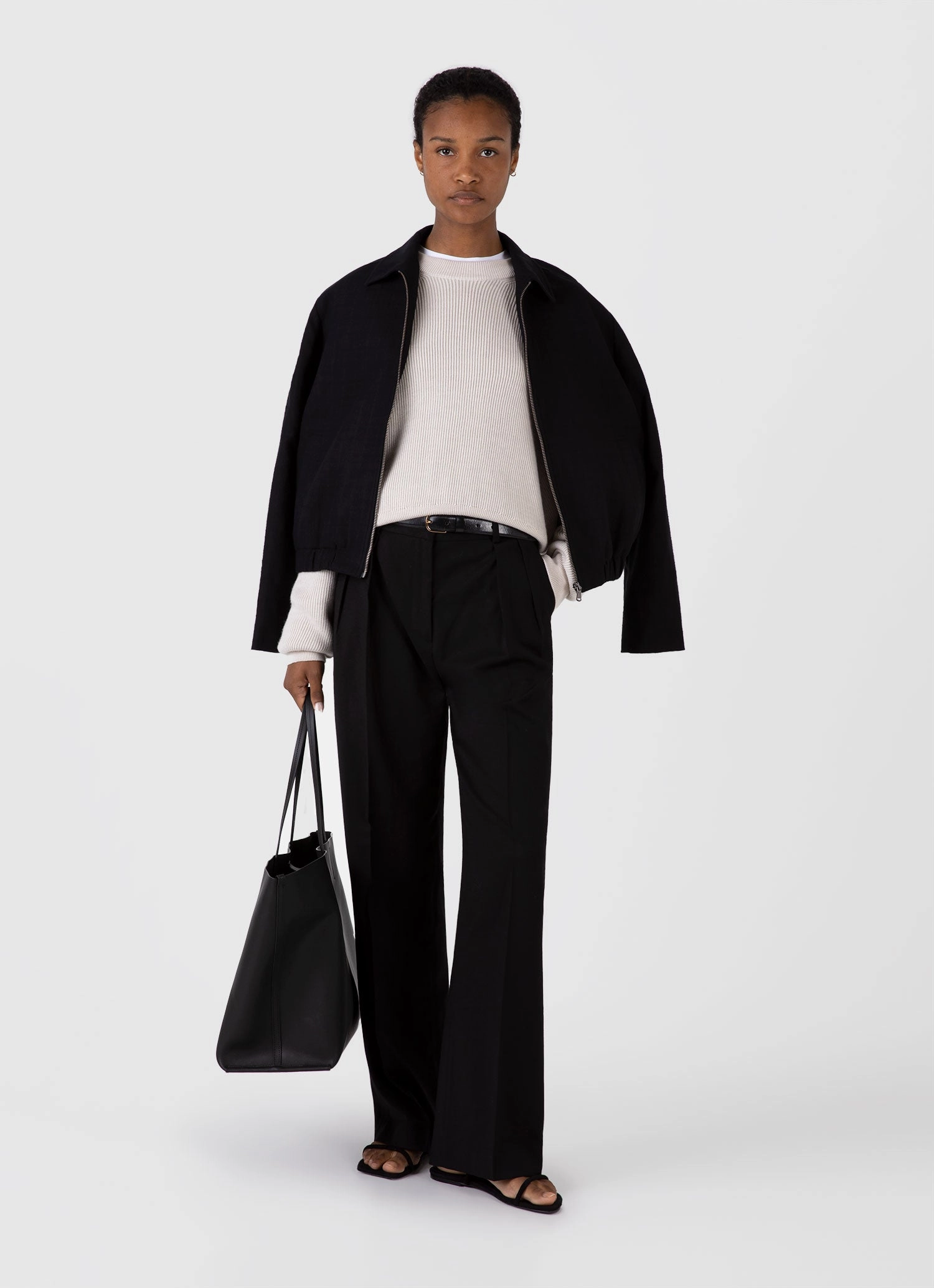 Minimal Vibe Ribbed Collar Detail Women's Ribbed Crew Neck Jumper in Ecru