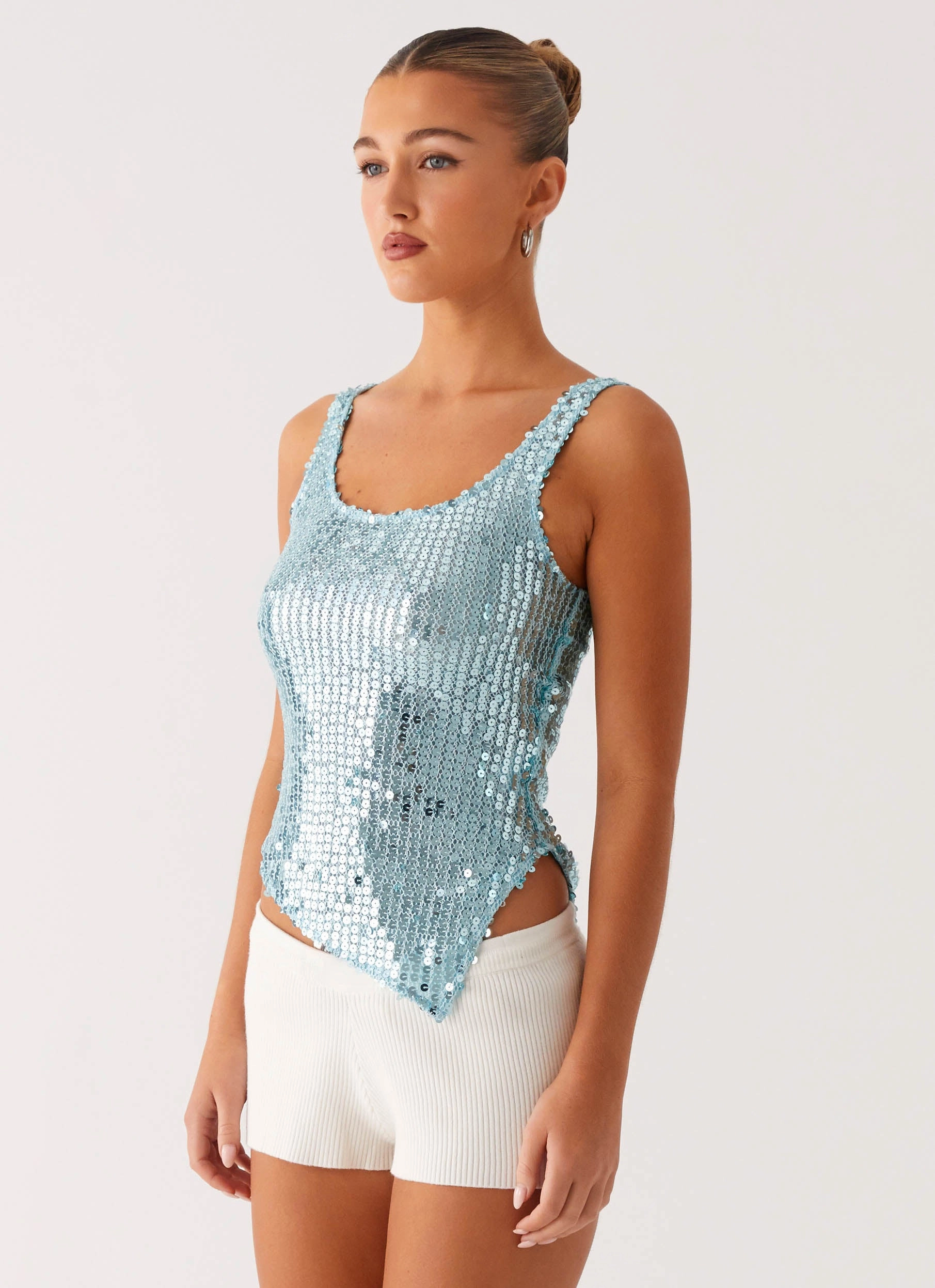 ConvertibleSleeves Electra Sequin Tank - Turquoise