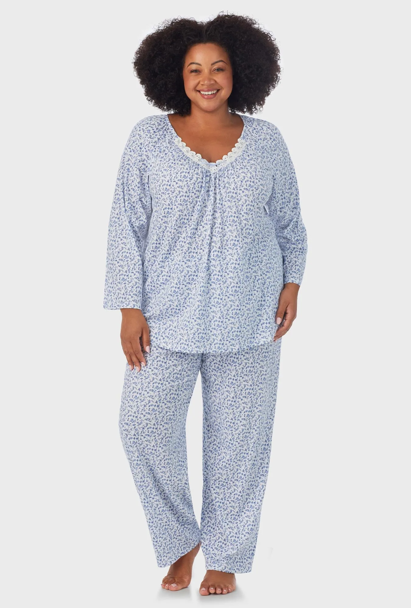 Dusty Blue Tossed Roses 3/4 Sleeve Long Pant PJ Set