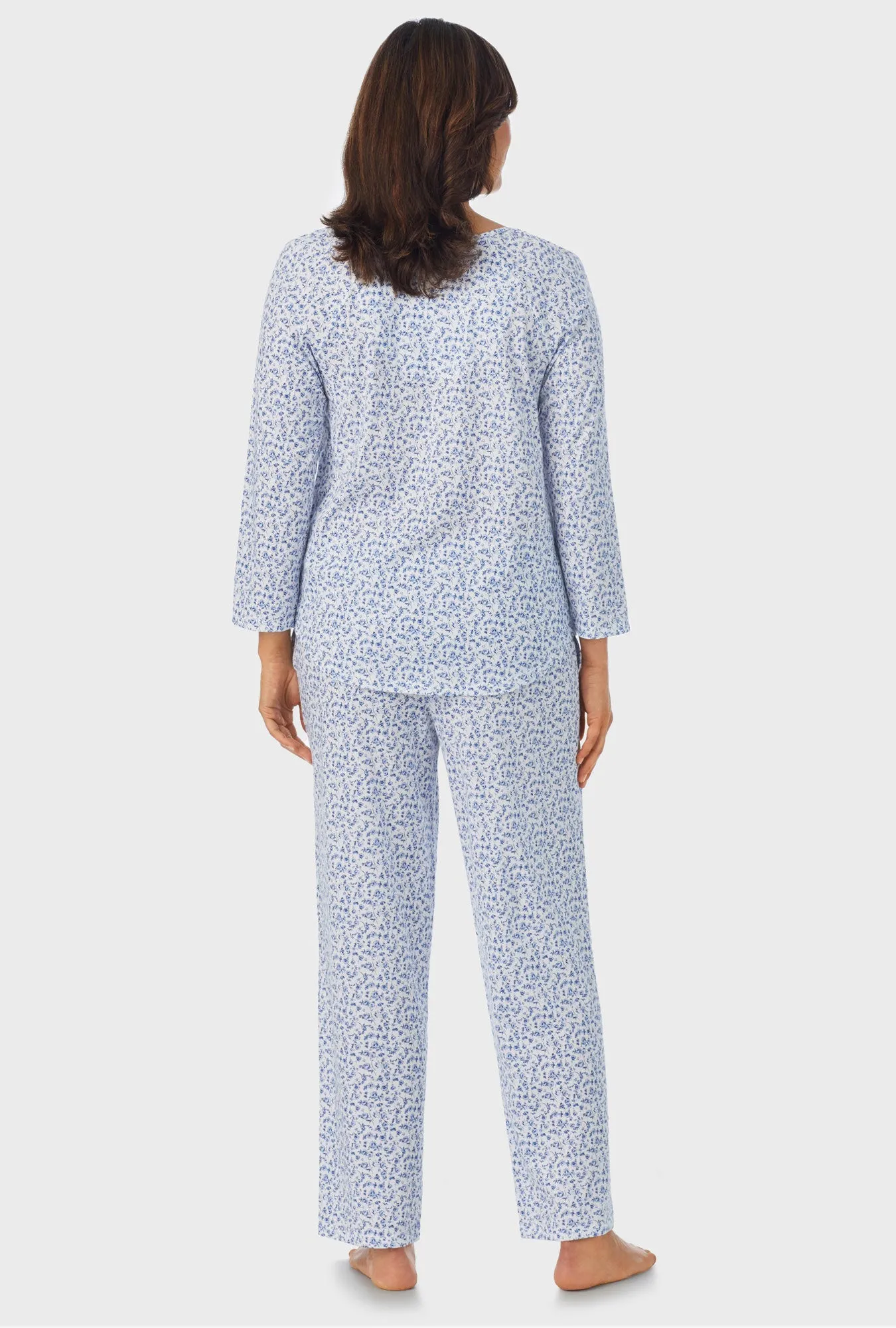 Dusty Blue Tossed Roses 3/4 Sleeve Long Pant PJ Set