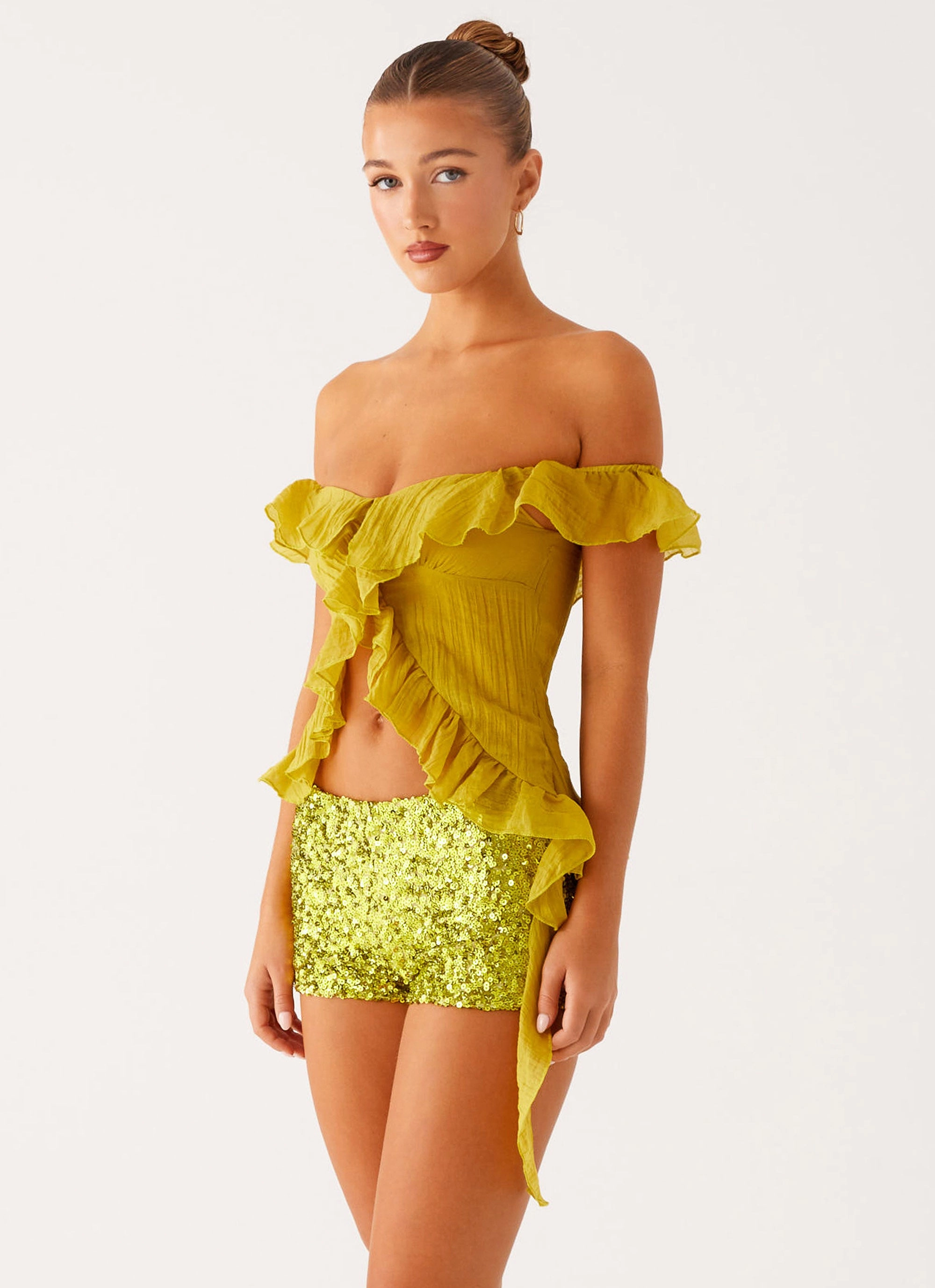 Dylan Off Shoulder Top - Lime AbrasionResistant Edging Soft Touch