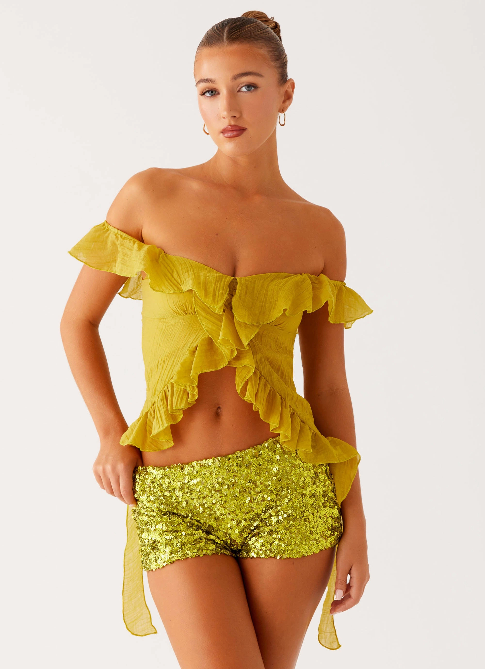 Dylan Off Shoulder Top - Lime RecycledPolyester