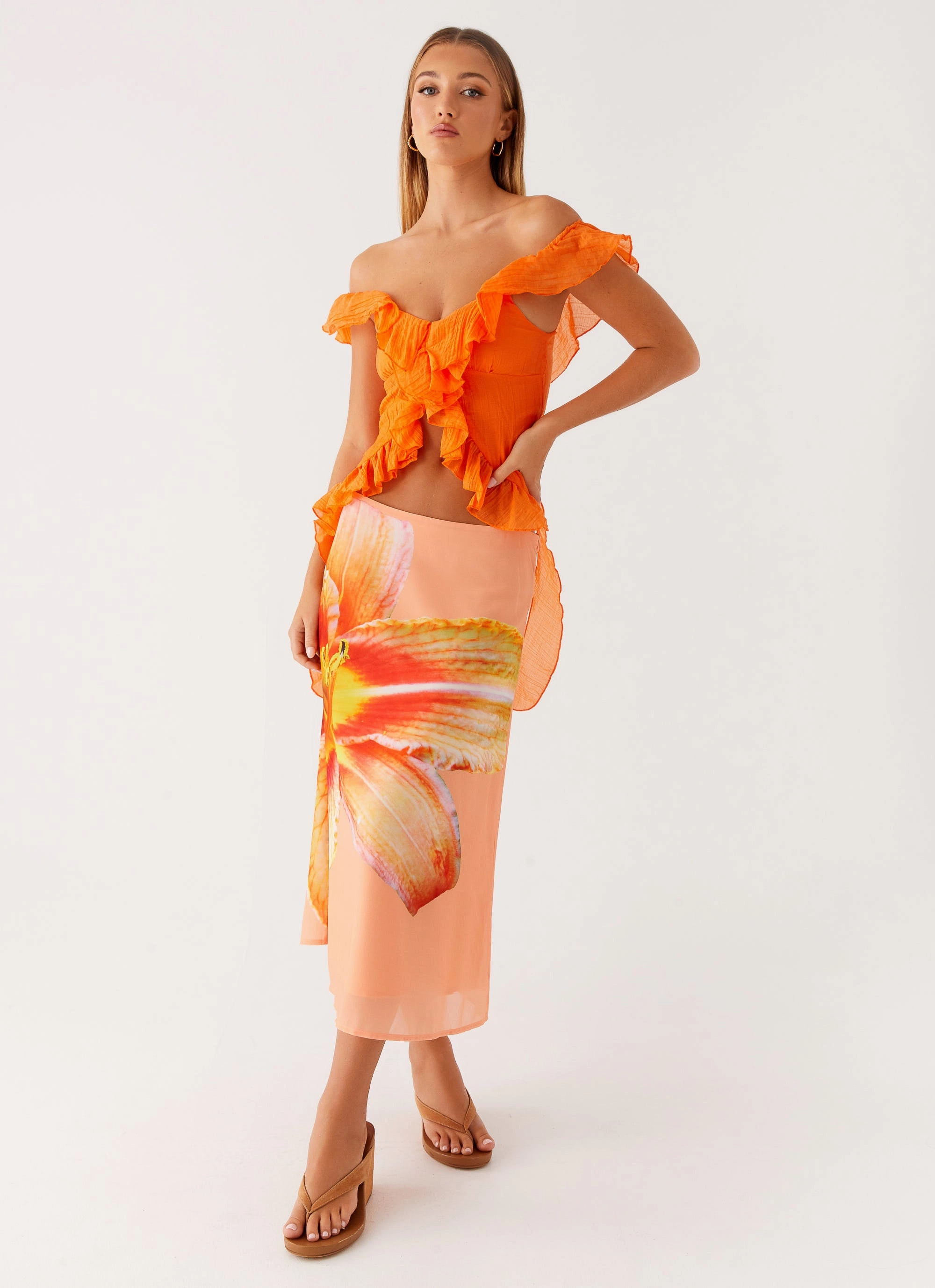 Elastic Edge Binding OdorControl Technology Dylan Off Shoulder Top - Orange