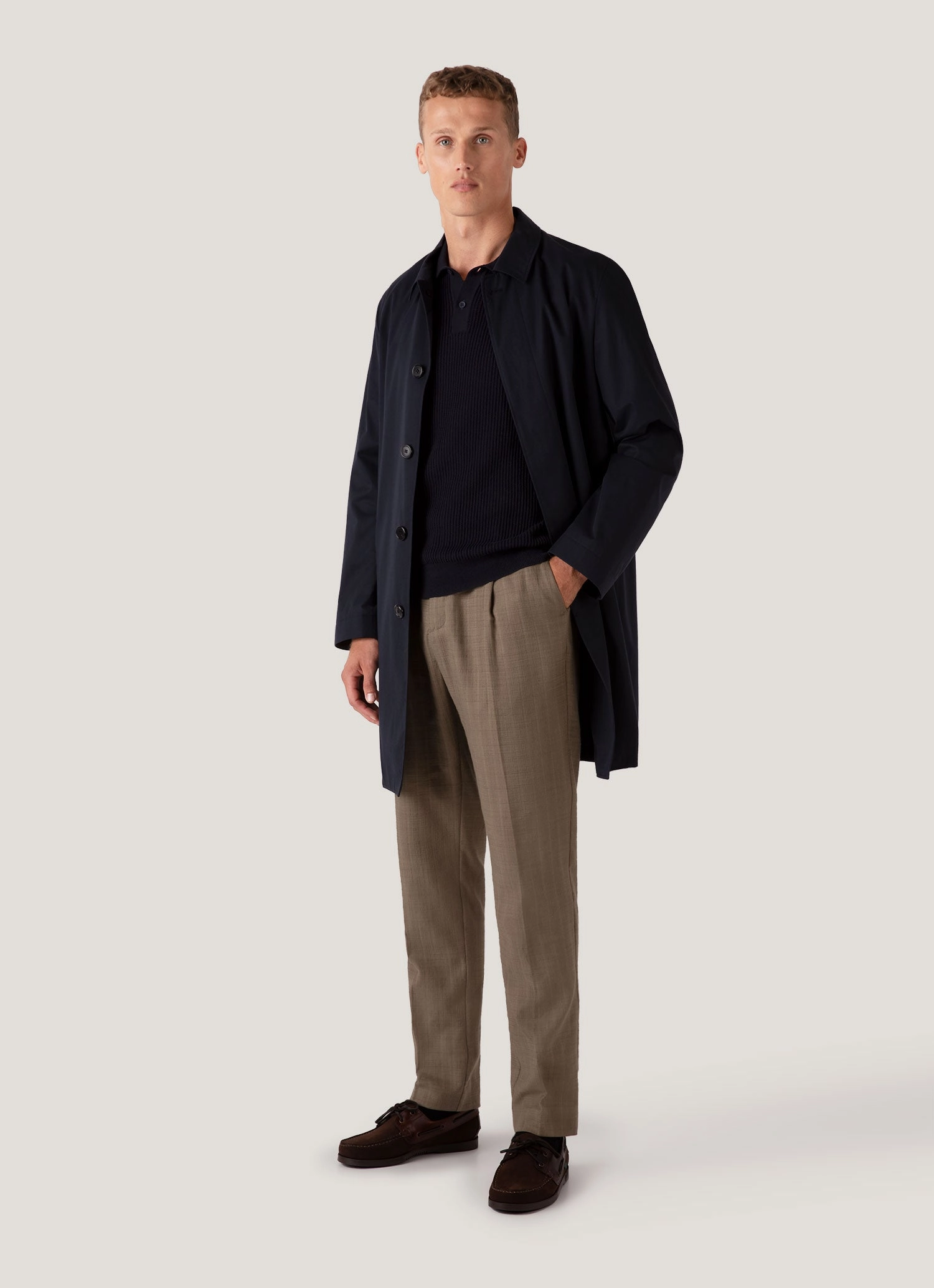 Men's Linear Mesh Knit Polo Shirt in Navy Chic Appearance Bamboo Fiber Blend