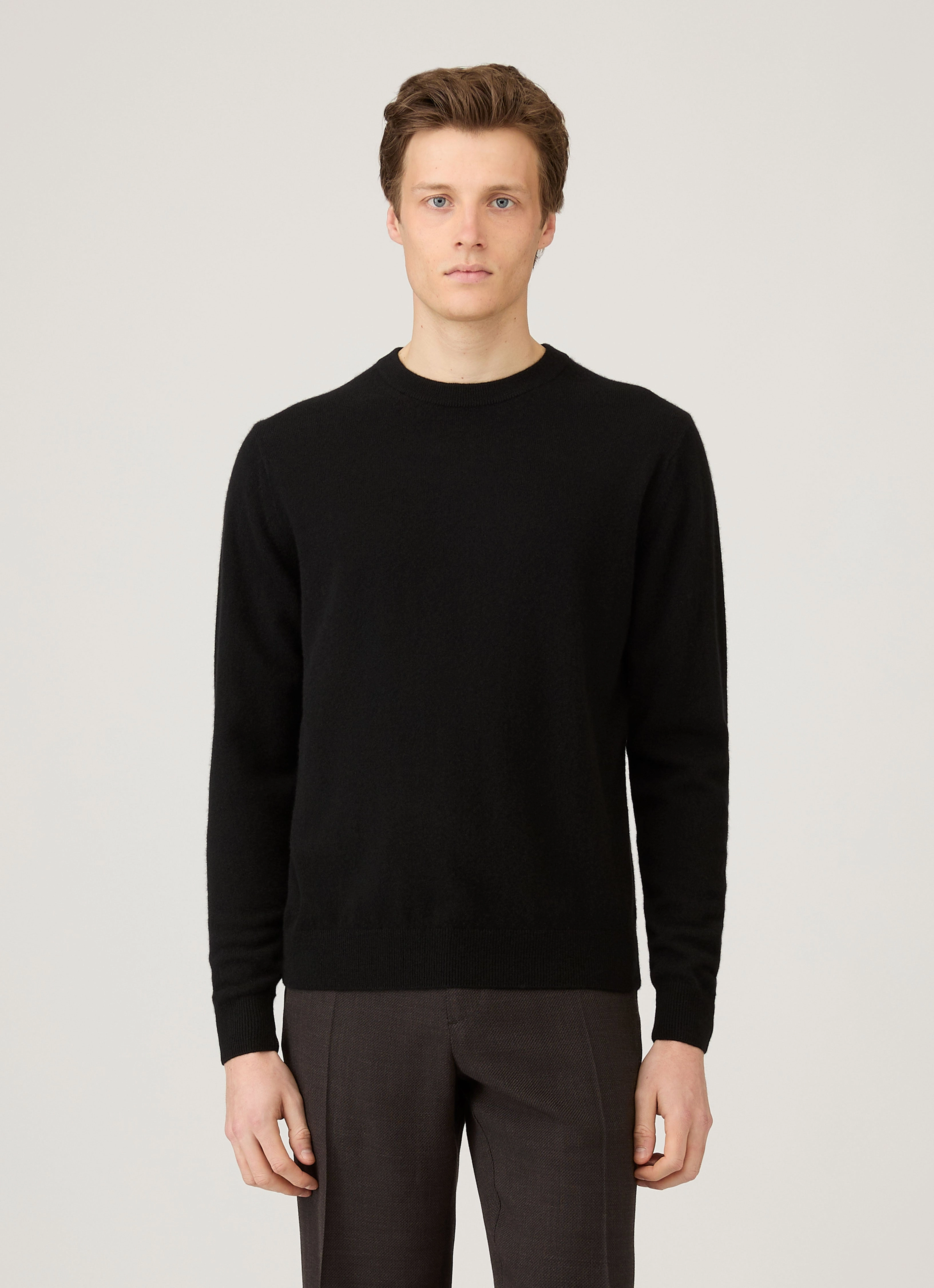 Men's Cashmere Crew Neck Jumper in Black Fashion Ease QuickDry Weave