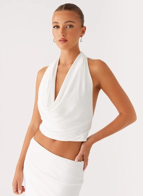 Earthy Feel Ashi Cowl Top - White Glossy Texture Ashi Cowl Top - White