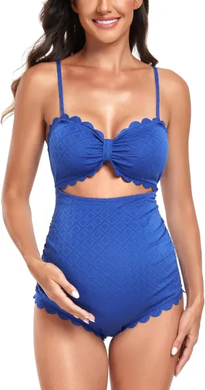 EastElegant Maternity One Piece Swimwear Back Cutout Pregnancy Bikini Scalloped Pregnant Bathing Suit