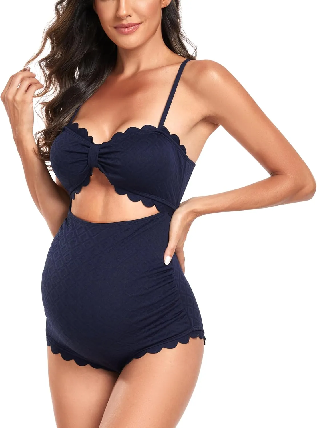 EastElegant Maternity One Piece Swimwear Back Cutout Pregnancy Bikini Scalloped Pregnant Bathing Suit
