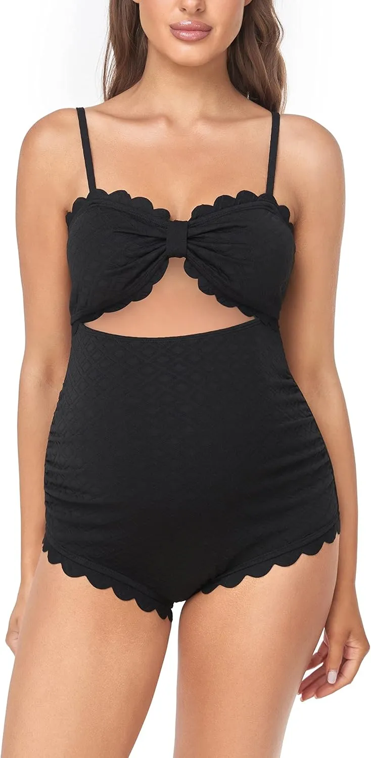 EastElegant Maternity One Piece Swimwear Back Cutout Pregnancy Bikini Scalloped Pregnant Bathing Suit