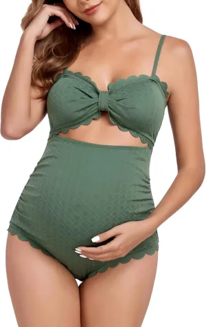 EastElegant Maternity One Piece Swimwear Back Cutout Pregnancy Bikini Scalloped Pregnant Bathing Suit