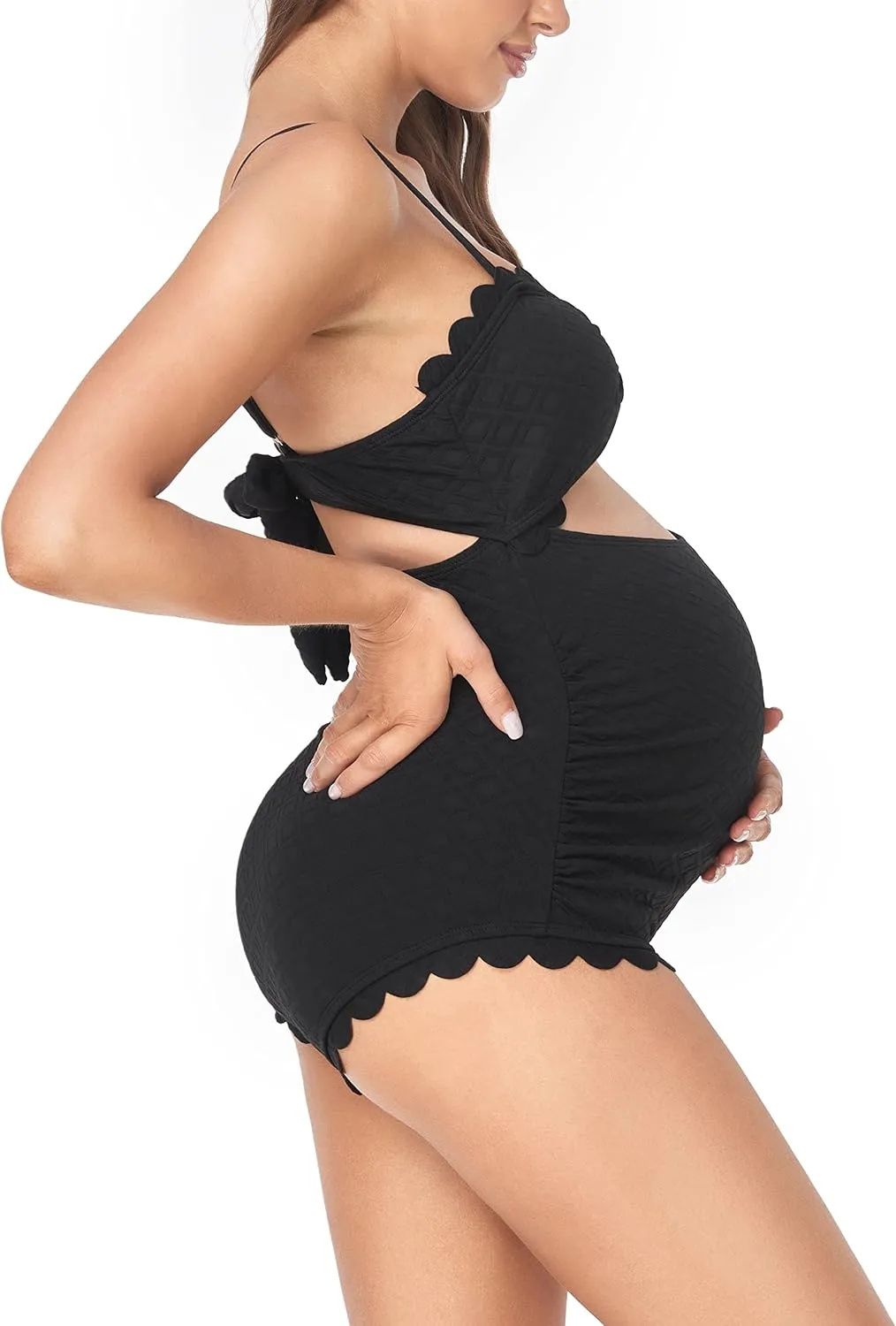 EastElegant Maternity One Piece Swimwear Back Cutout Pregnancy Bikini Scalloped Pregnant Bathing Suit