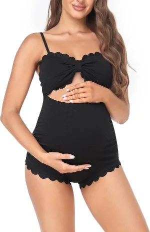 EastElegant Maternity One Piece Swimwear Back Cutout Pregnancy Bikini Scalloped Pregnant Bathing Suit
