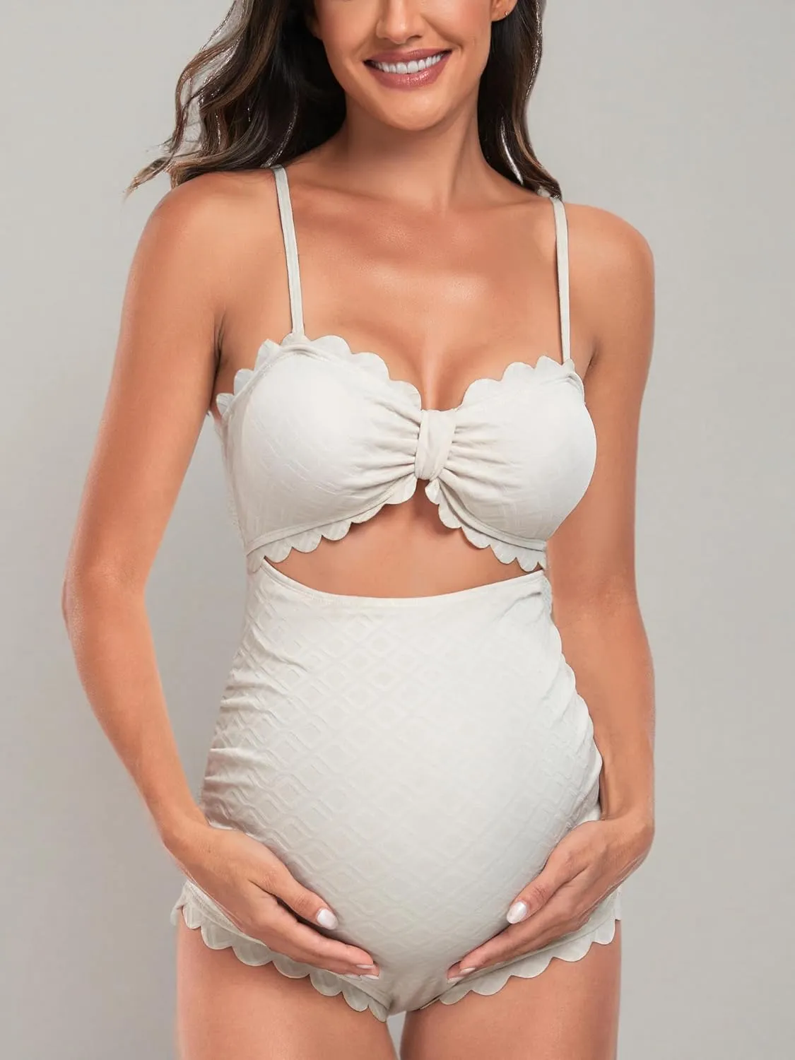 EastElegant Maternity One Piece Swimwear Back Cutout Pregnancy Bikini Scalloped Pregnant Bathing Suit