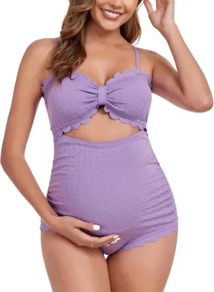 EastElegant Maternity One Piece Swimwear Back Cutout Pregnancy Bikini Scalloped Pregnant Bathing Suit