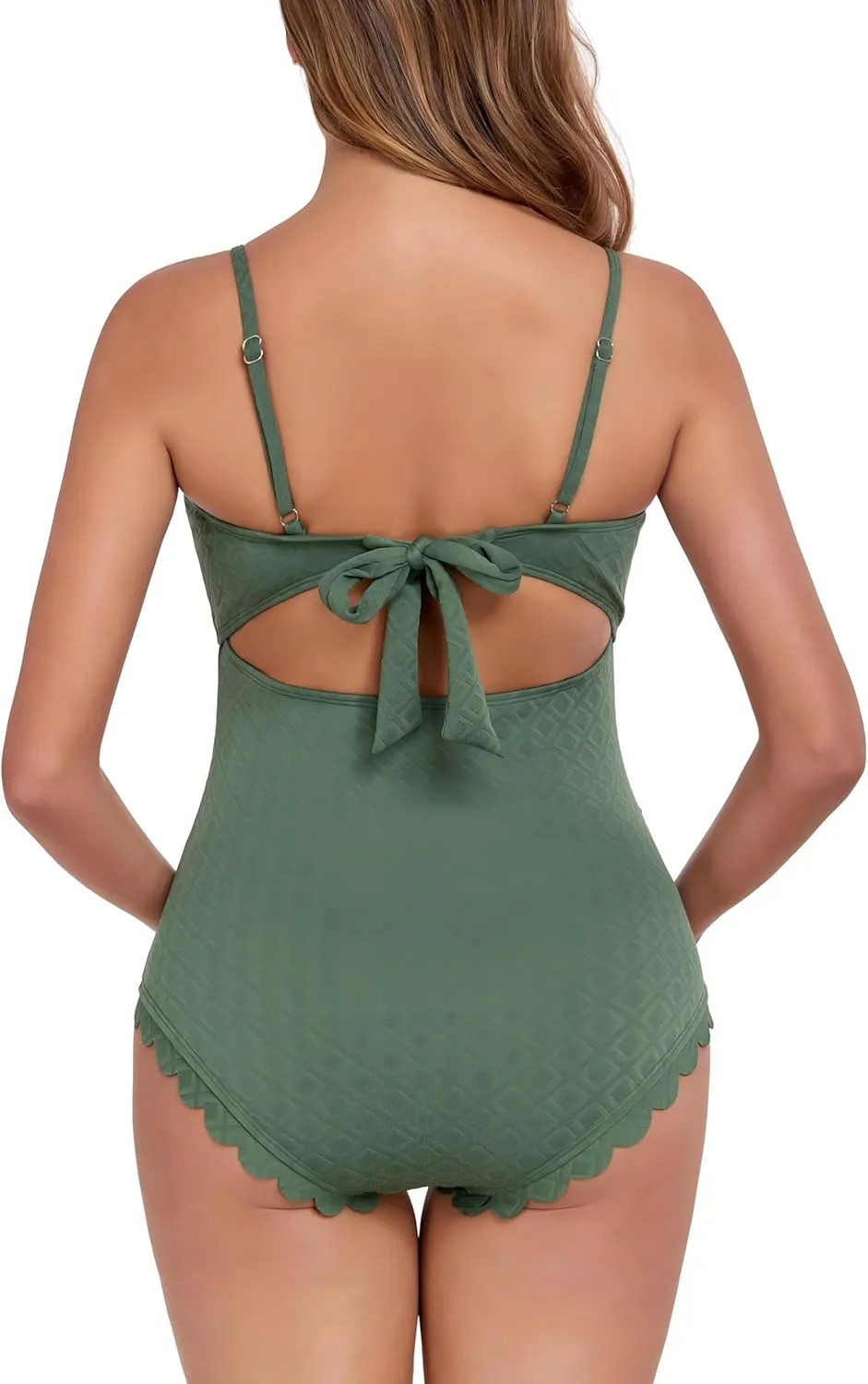 EastElegant Maternity One Piece Swimwear Back Cutout Pregnancy Bikini Scalloped Pregnant Bathing Suit