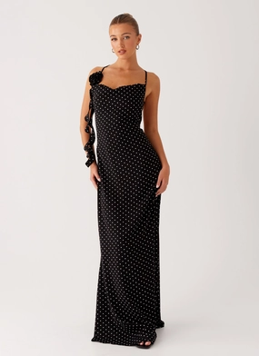 Easy and Comfortable Purely Maxi Dress - Black Polka Dot Light Drape Purely Maxi Dress - Black Polka Dot