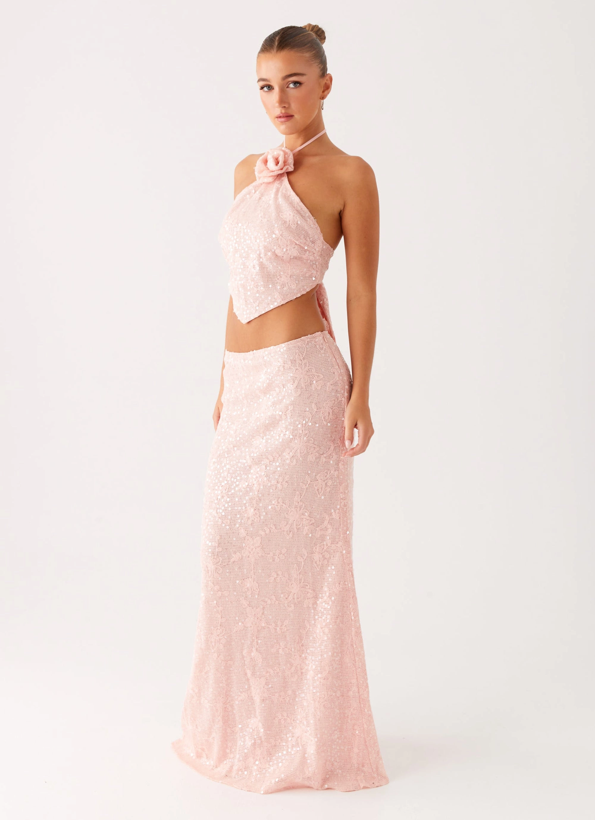 Crochet Style Nico Sequin Maxi Skirt - Pink