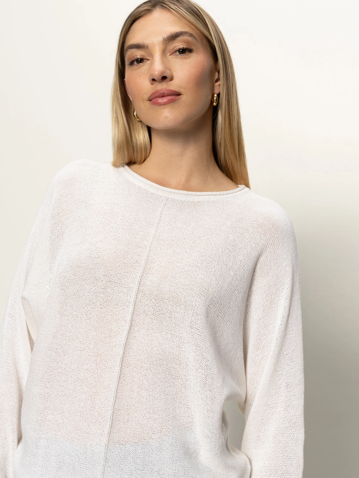 Dimensional Jacquard Weave Easy Knitwear Top White