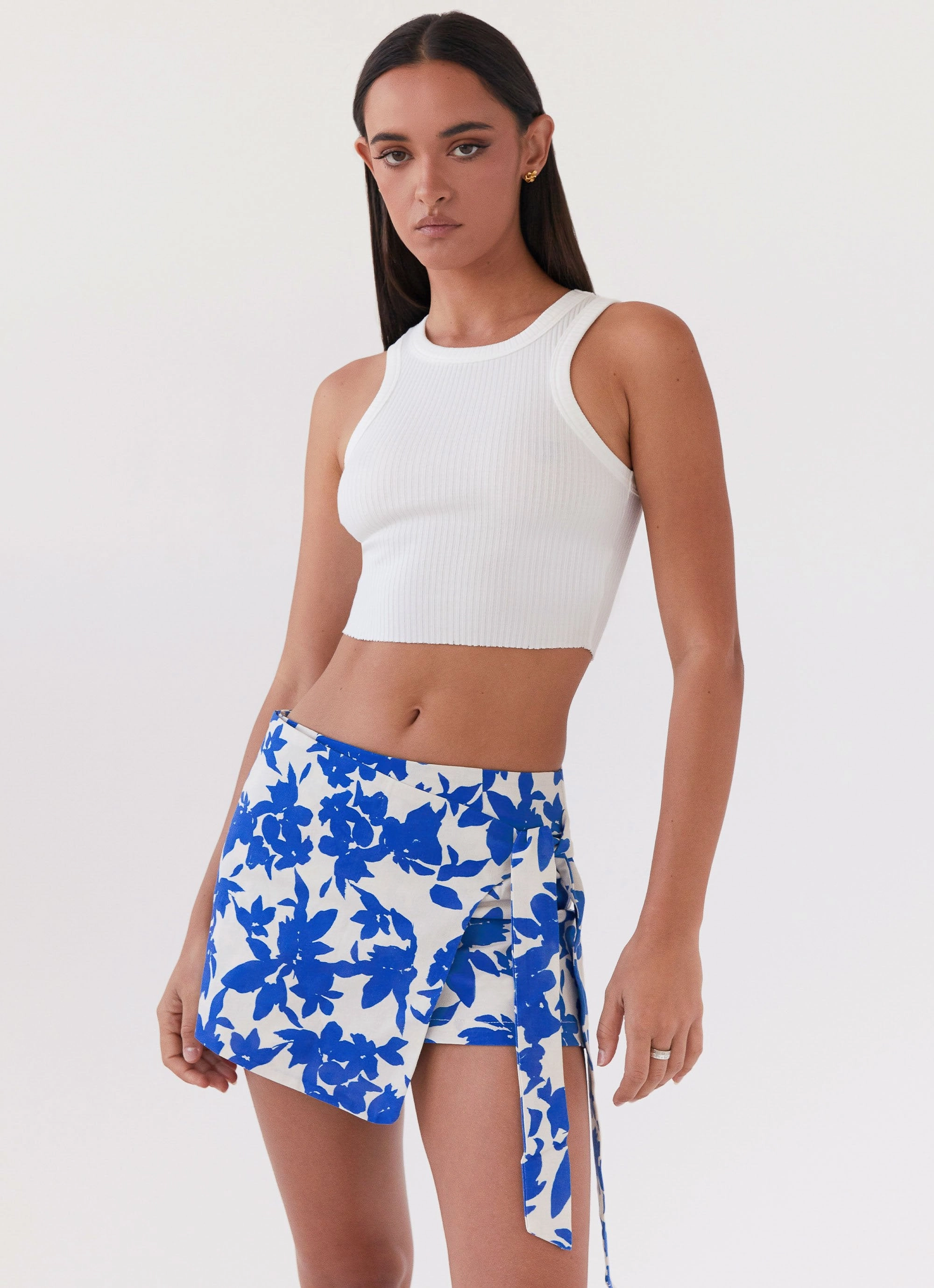 Steal Away Linen Wrap Skirt - Blue Floral HypoallergenicFabric Work Friendly