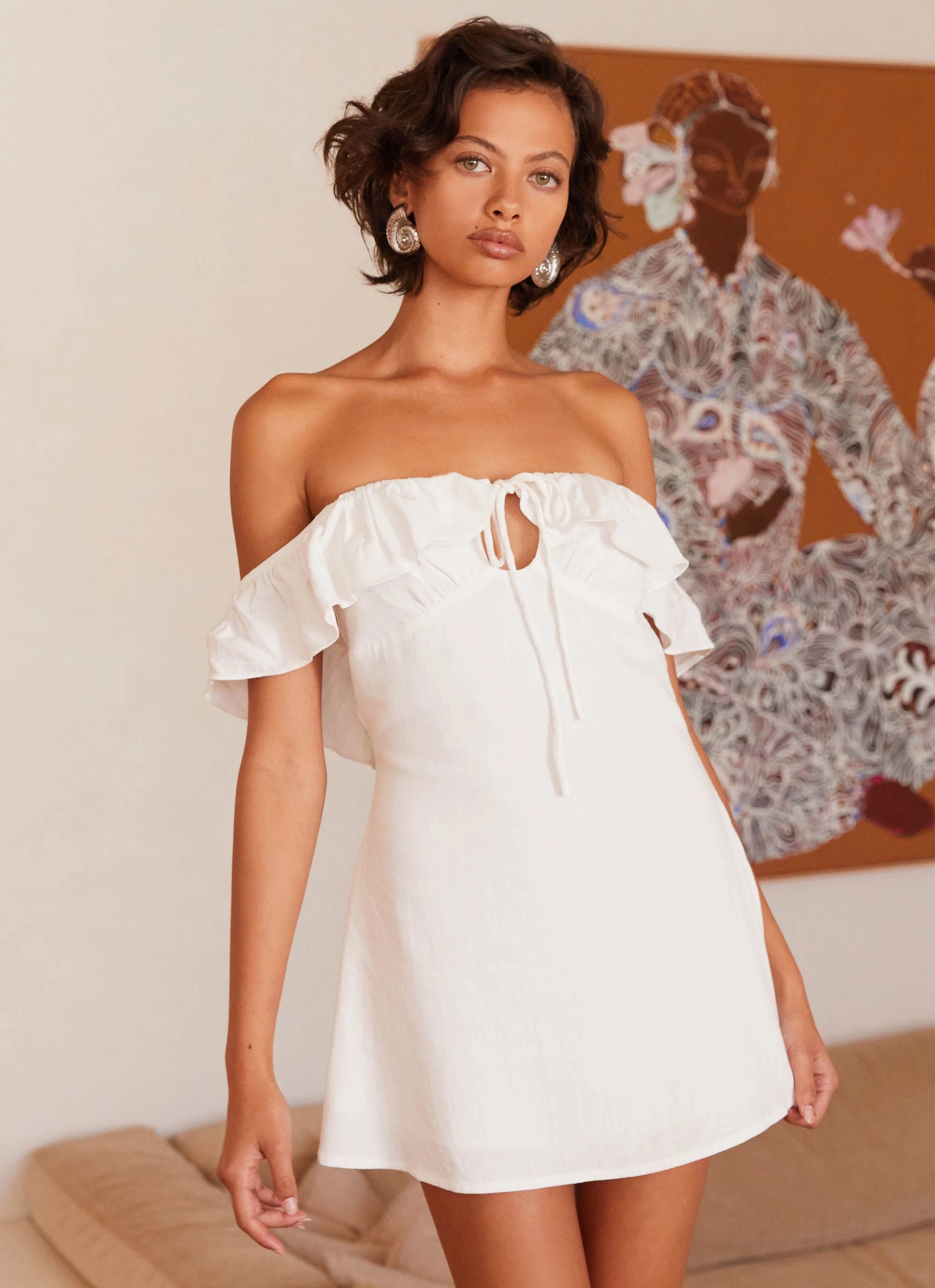 Texas Sun Linen Mini Dress - White Grace Flow