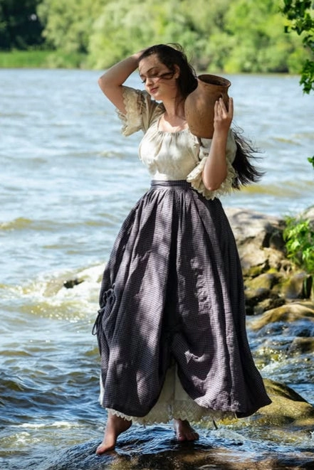 Pearl 15 | Ruffled drawstring linen skirt Full Zip Closure