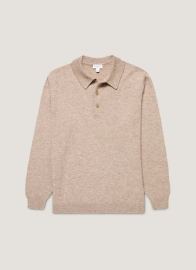 Easy Wear Men's Cashmere Polo Shirt in Oatmeal Melange Men's Cashmere Polo Shirt in Oatmeal Melange Comfortable Layers Cool Comfort
