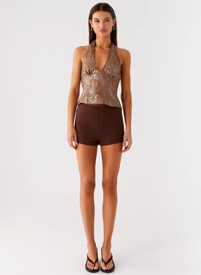 EasyCare Fabric Reyce Sequin Top - Tan ReinforcedShoulders Reyce Sequin Top - Tan