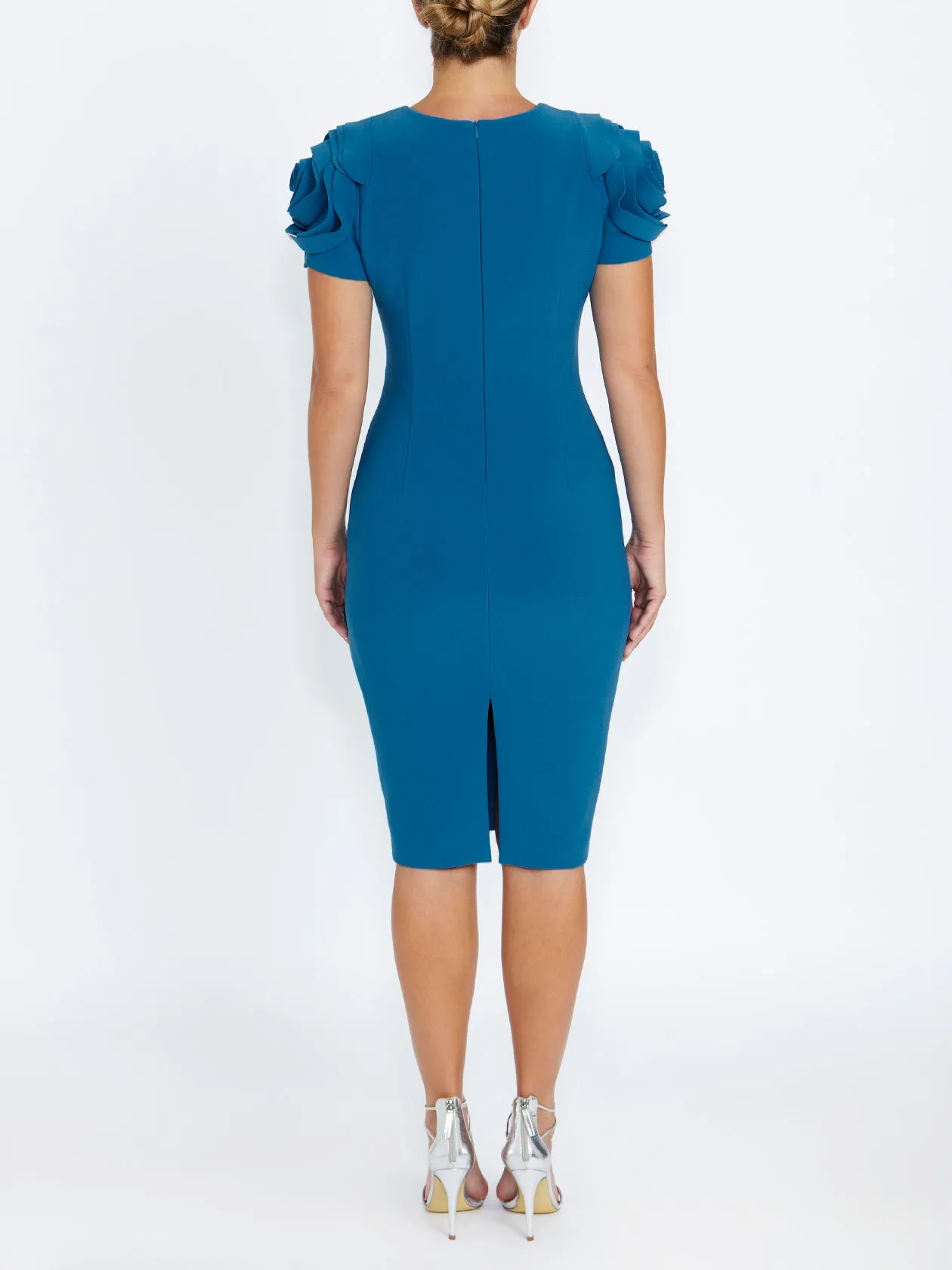 Thea Blue Crepe Dress Flattering and Chic Sister Charm