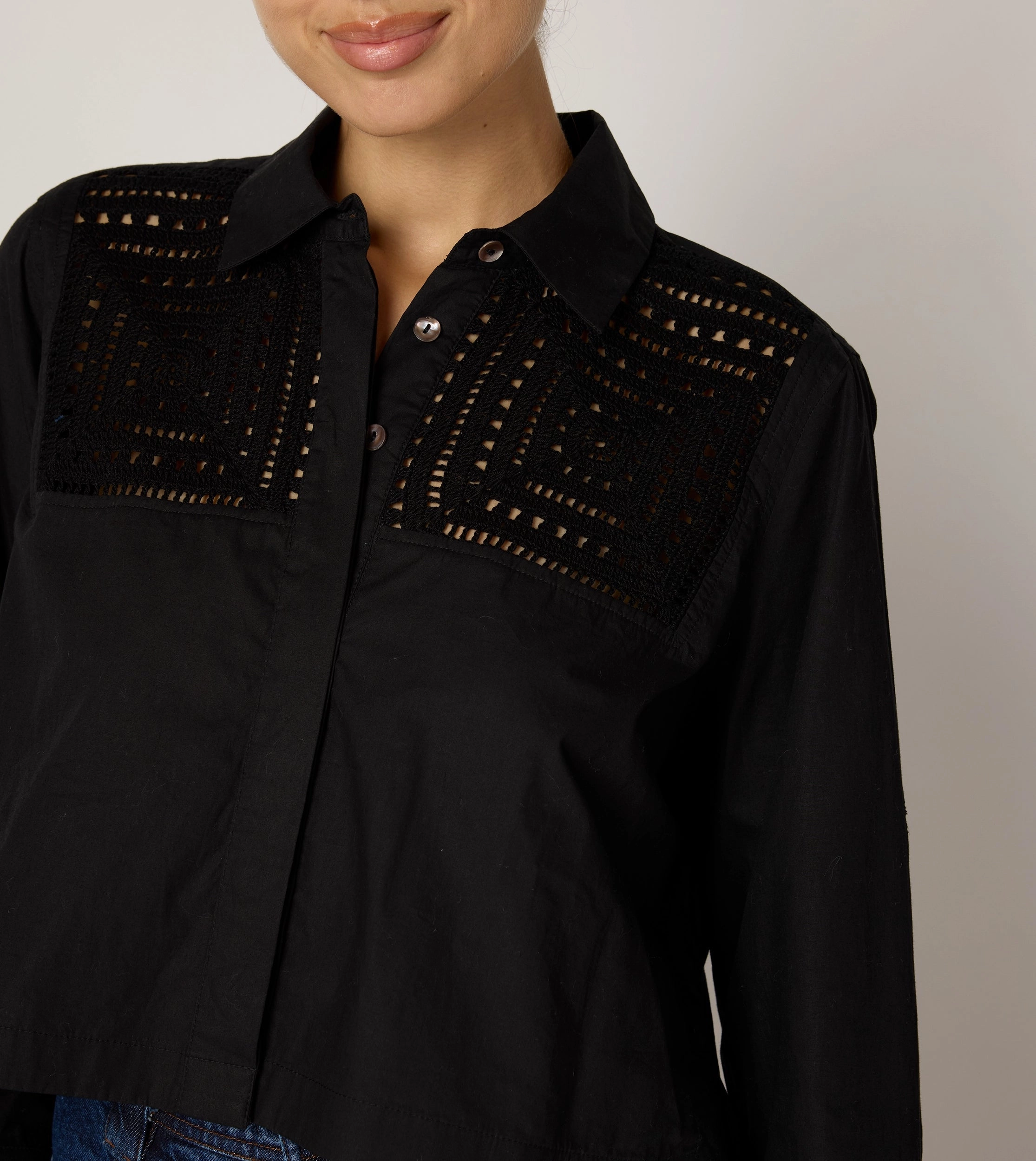 Sierra Blouse | Black Ventilated Panels Ventilated Mesh Panels