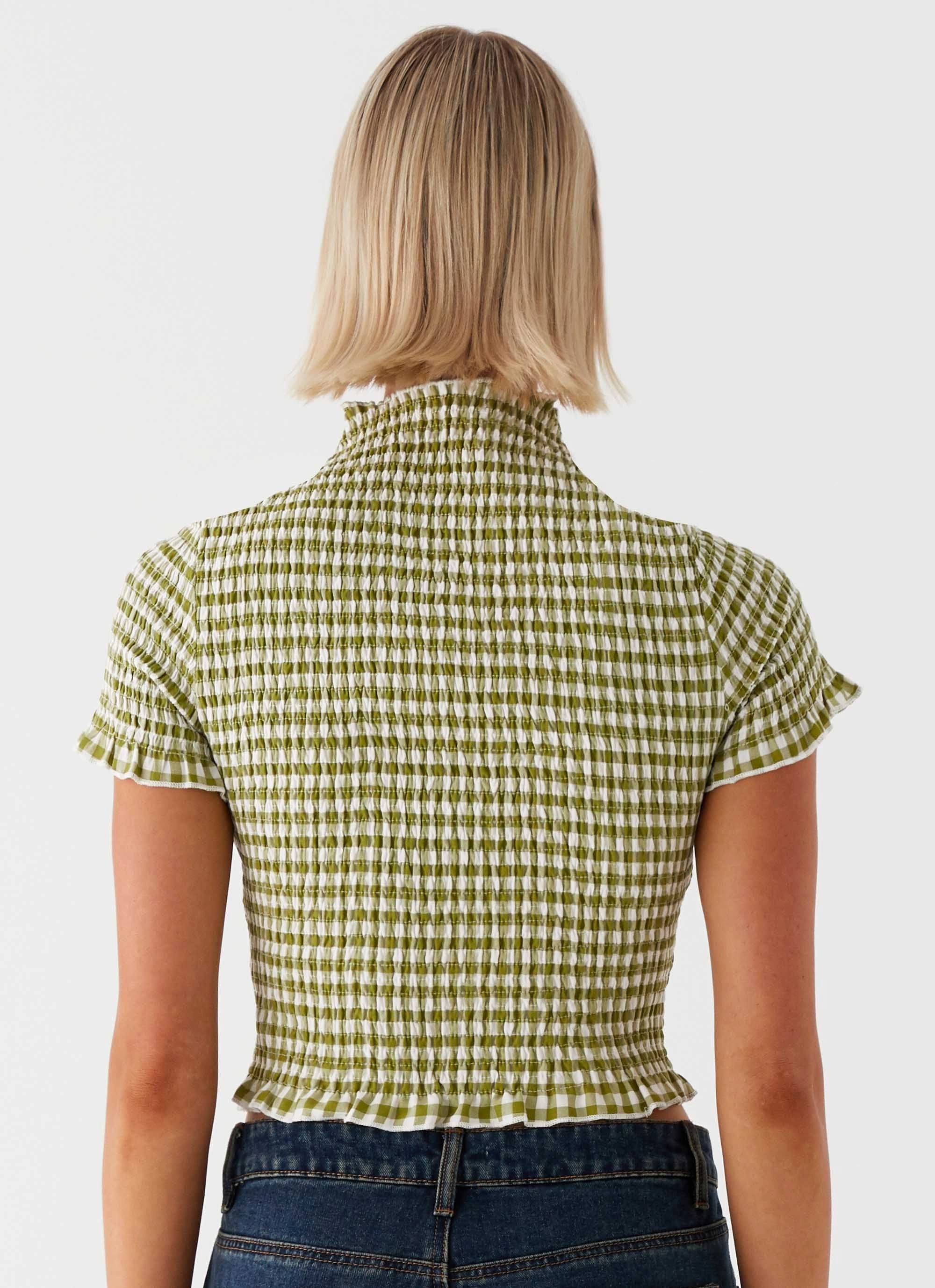 Garment Washed Softness Cleo Tee - Khaki Gingham