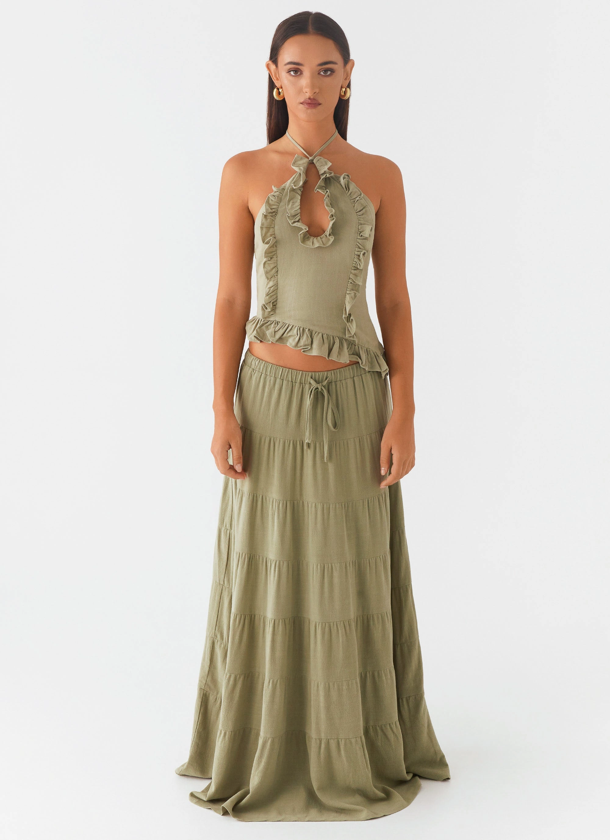 Bonded Edge Detailing Mariella Linen Top - Sage