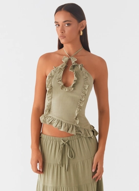 Eco Friendly Fabric Mariella Linen Top - Sage Mariella Linen Top - Sage Antimicrobial Fabric Zipper-Front