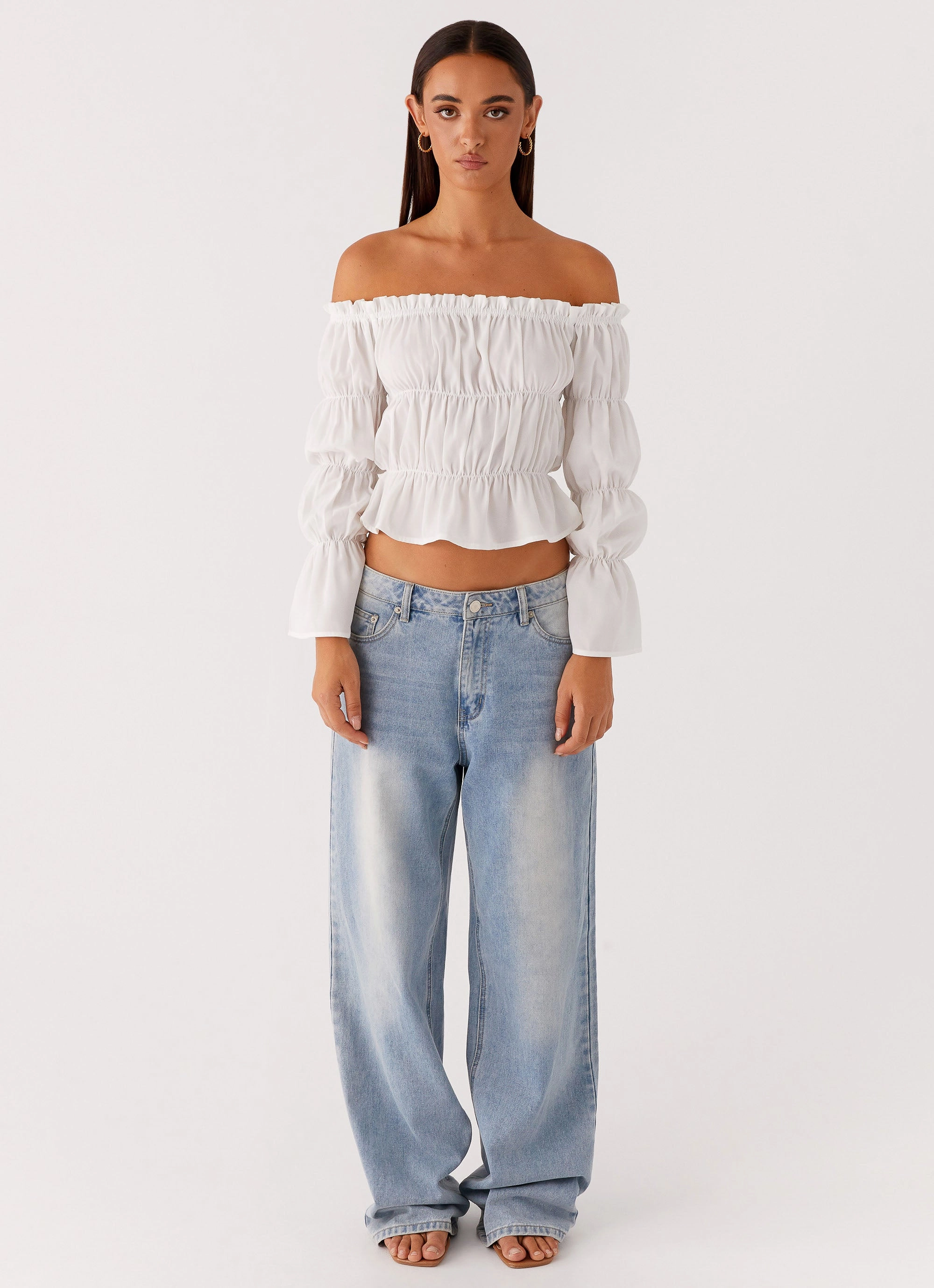 HighDensityFoam Imara Ruched Long Sleeve Top - Ivory