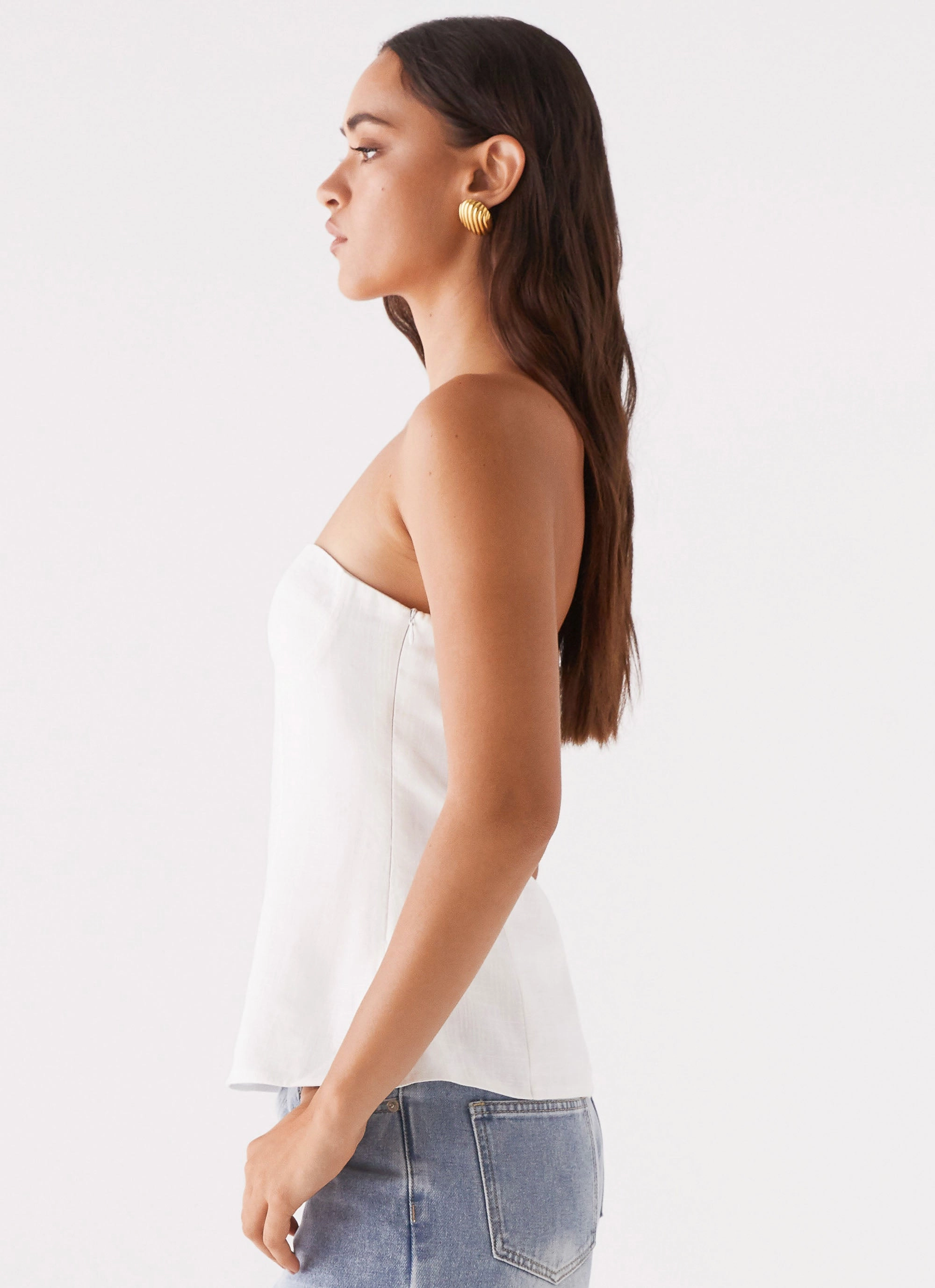 Soft Elasticity Rennie Linen Bustier Top - White