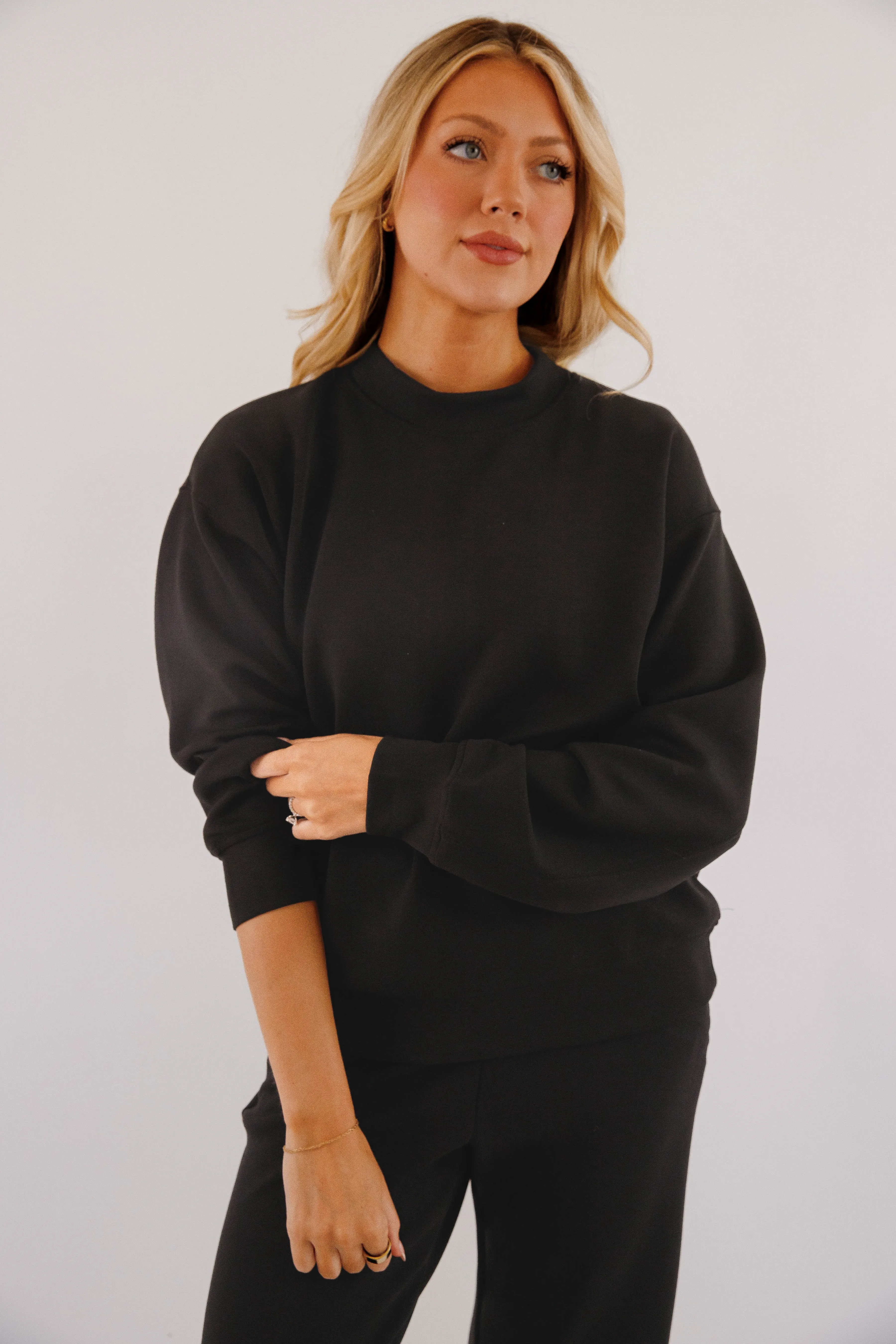 OrganicCottonBlend WideNeckline Gathering Miles Pullover-Black